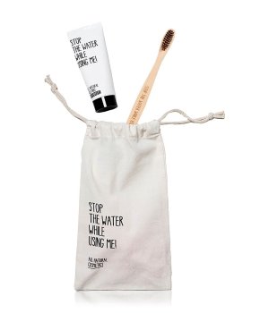 [STW_134] STOP the WATER WHILE USING ME! Face Dental Care Gift Set Wooden Bamboo Toothbrush + Toothpaste 0,75 Ml +- Mini Tote Bag Oral Care 1 Stk.